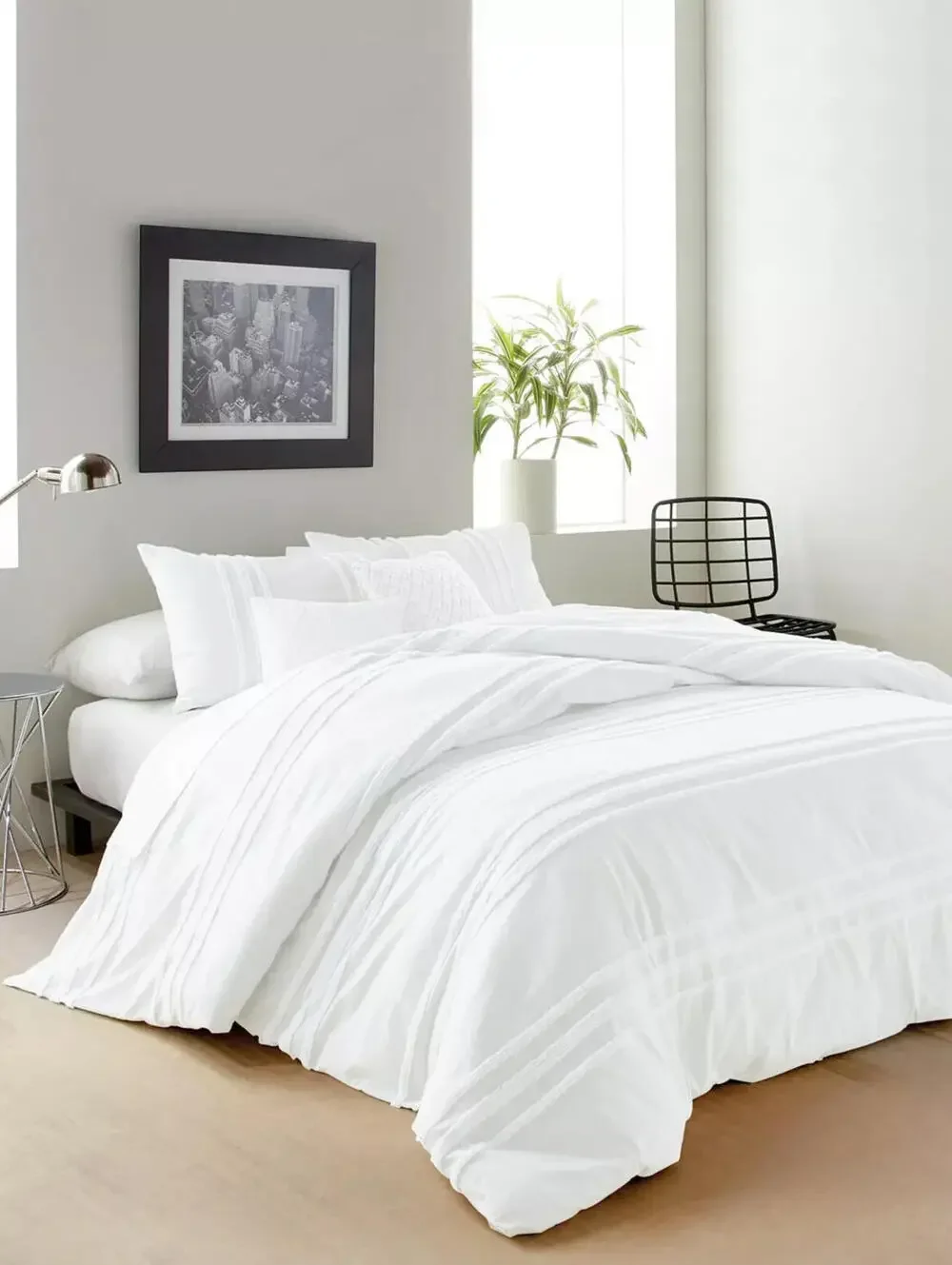 DKNY Chenille Stripe King Comforter Set, White, NWT